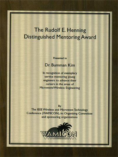 The Rudolf E. Henning Distinguished Mentoring Awards (김범만 교수)